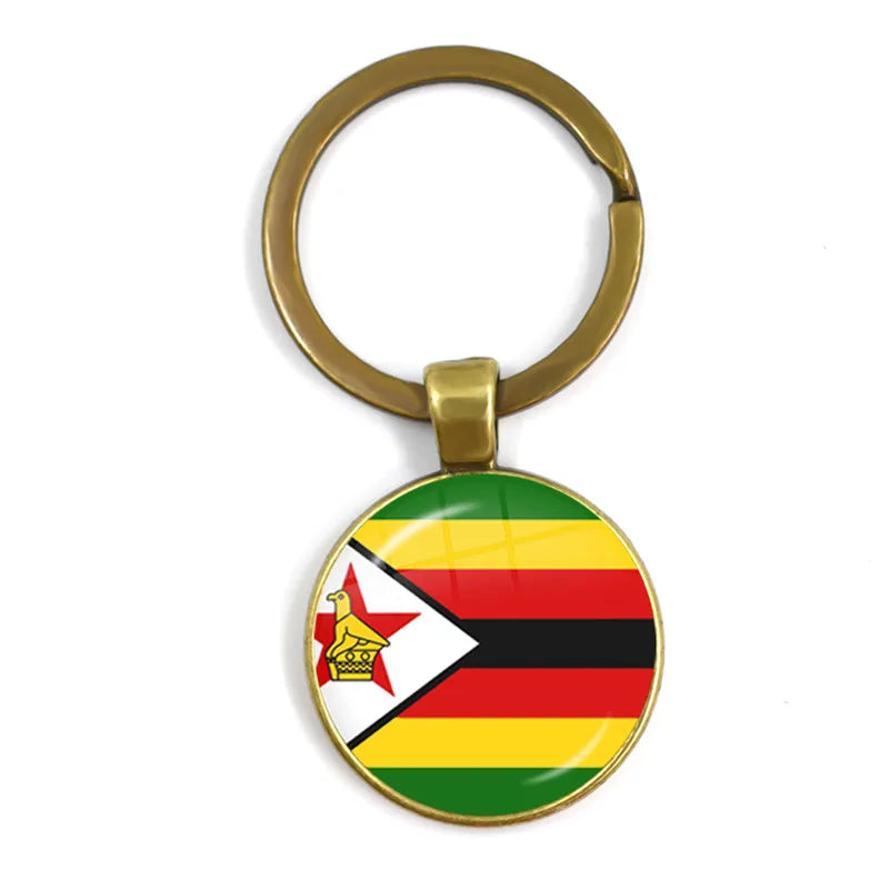 Malta Zambia Zimbabwe Latvia Armenia Azerbaijan Saudi Arabia UAE Morocco Glass Cabochon National Flag Keychain Keyholder Gift