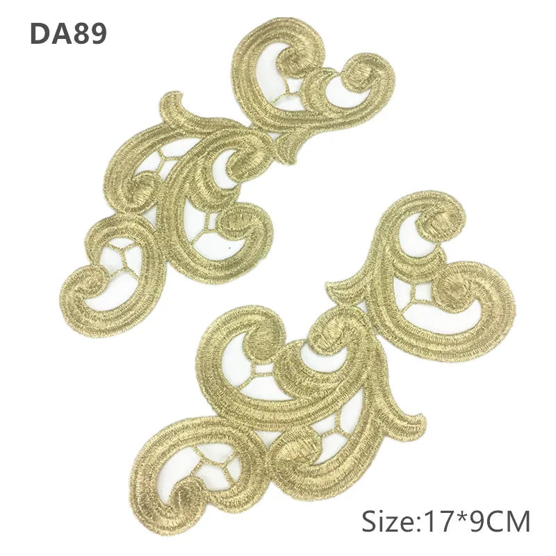 zsbszc Mirror Pair Embroidered patches Golden Guipure Lace Sewing lace for dress Applique DIY Bridal Headdres Lace Collar JA104