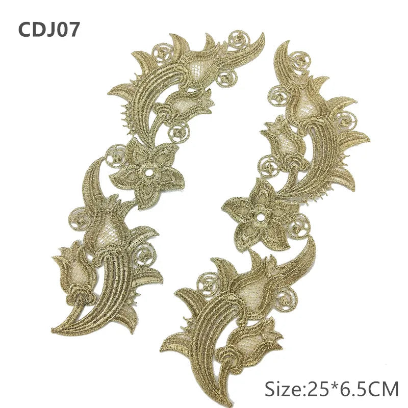 zsbszc Mirror Pair Embroidered patches Golden Guipure Lace Sewing lace for dress Applique DIY Bridal Headdres Lace Collar JA104