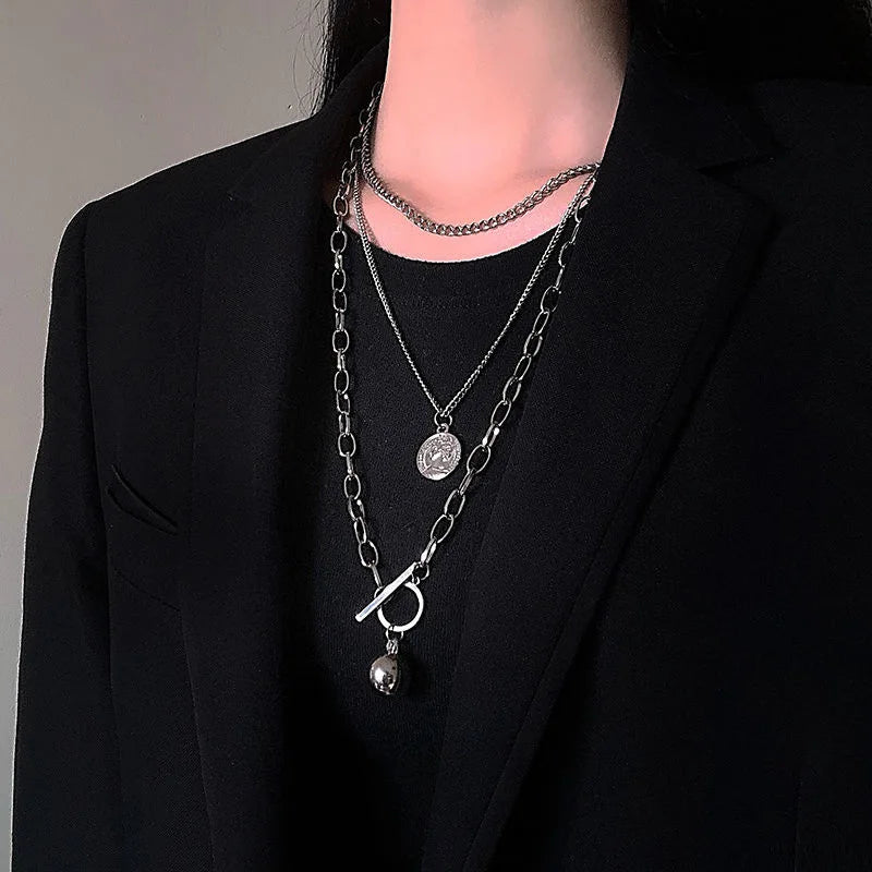 Layered Chain Necklace Neck Chains Lock Pendant Jewelry For Women Punk Choker Padlock Goth Jewelry Grunge Aesthetic Accessories