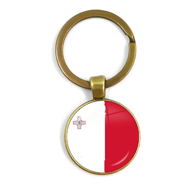 Malta Zambia Zimbabwe Latvia Armenia Azerbaijan Saudi Arabia UAE Morocco Glass Cabochon National Flag Keychain Keyholder Gift
