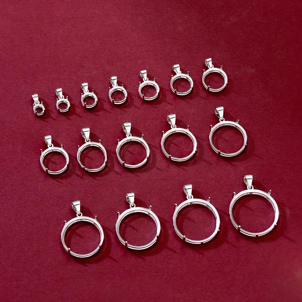 S925 Silver   Round Simple Four-Claw Classic Pendant Empty Pendant Not Inlaid Exquisite Fashion Explosions Light