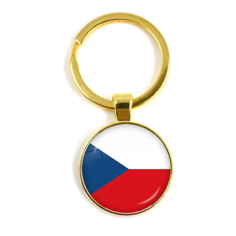 National Flag Glass Cabochon Keychain Greece,Jordan,Italy,Nigeria,Germany,Iran,Czech Republic,Côte d'Ivoire,Lithuania Key Ring