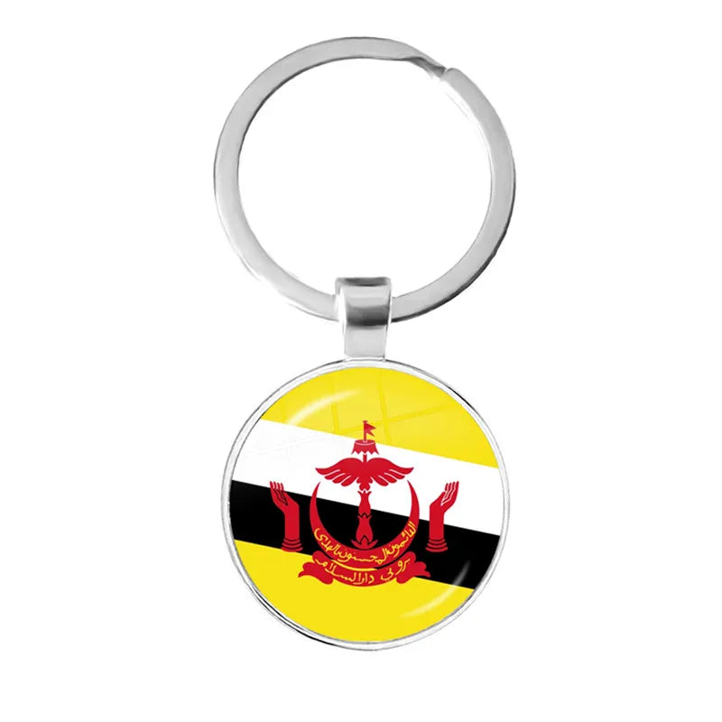 Malaysia, Laos, Denmark, Norway, Sweden, Slovakia National Flag Keychain 25mm Glass Cabochon Key Rings For Women Men Gift