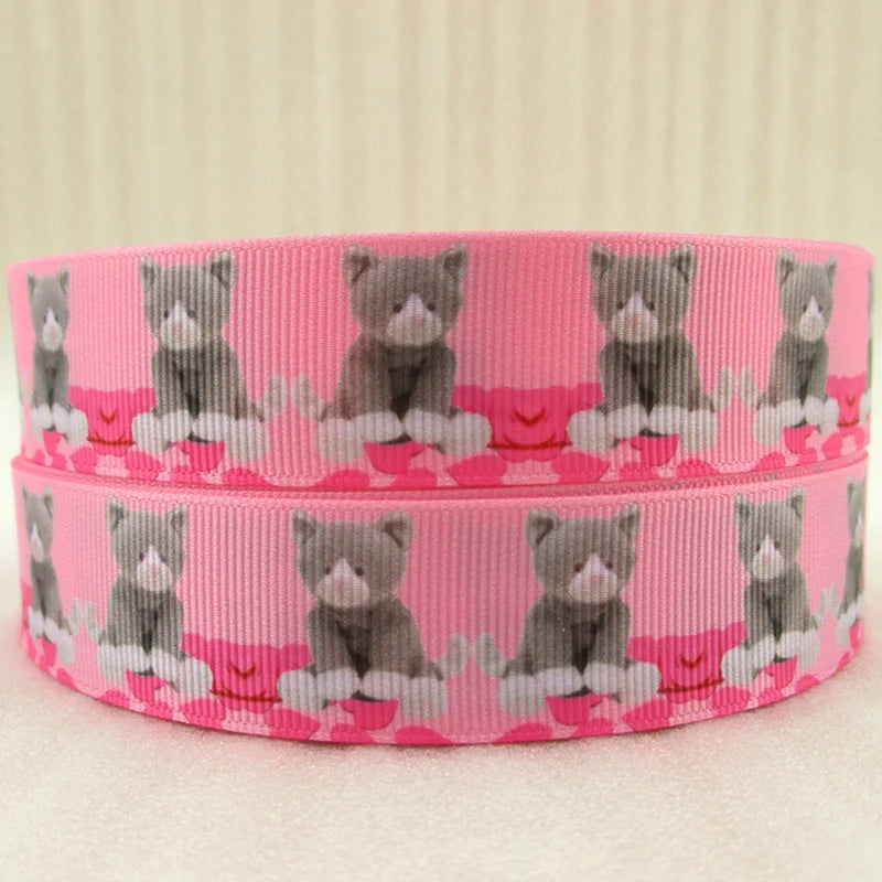 5 Yards Multi Size Cute Cat Theme Ribbons Grosgrain Animal Printed Decorations DIY Sewing Crafts For Making Hair Bows