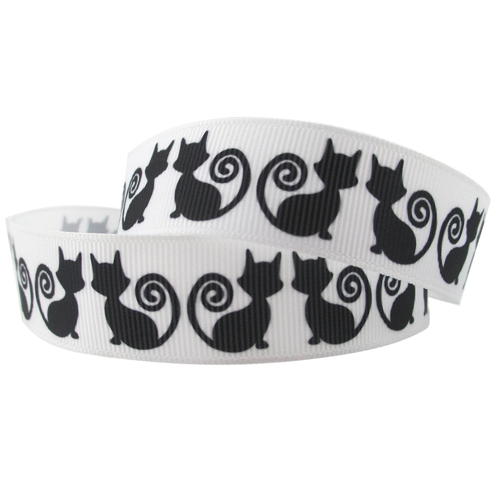 5 Yards Multi Size Cute Cat Theme Ribbons Grosgrain Animal Printed Decorations DIY Sewing Crafts For Making Hair Bows