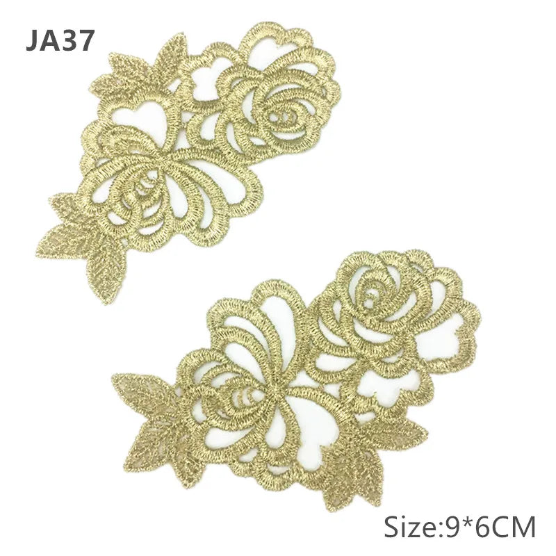 zsbszc Mirror Pair Embroidered patches Golden Guipure Lace Sewing lace for dress Applique DIY Bridal Headdres Lace Collar JA104