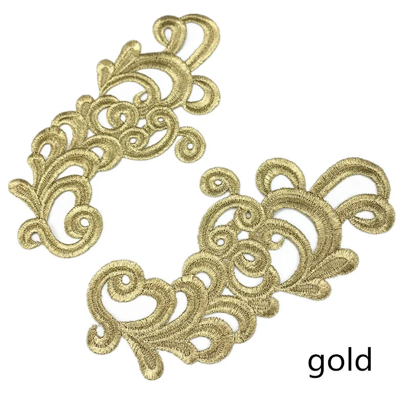 zsbszc Mirror Pair Embroidered patches Golden Guipure Lace Sewing lace for dress Applique DIY Bridal Headdres Lace Collar JA104