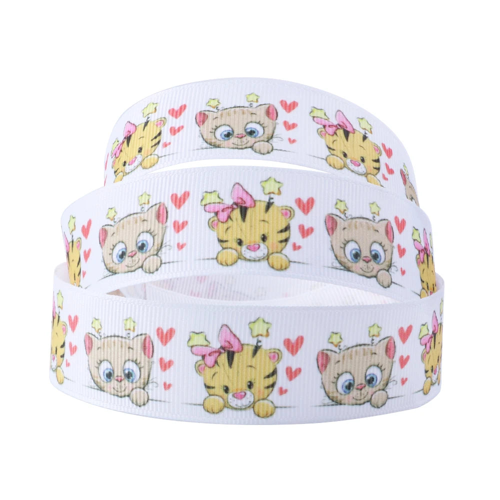 5 Yards Multi Size Cute Cat Theme Ribbons Grosgrain Animal Printed Decorations DIY Sewing Crafts For Making Hair Bows