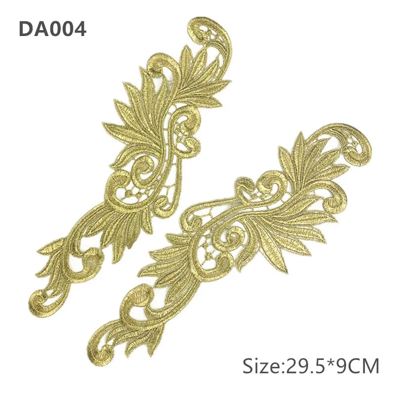 zsbszc Mirror Pair Embroidered patches Golden Guipure Lace Sewing lace for dress Applique DIY Bridal Headdres Lace Collar JA104