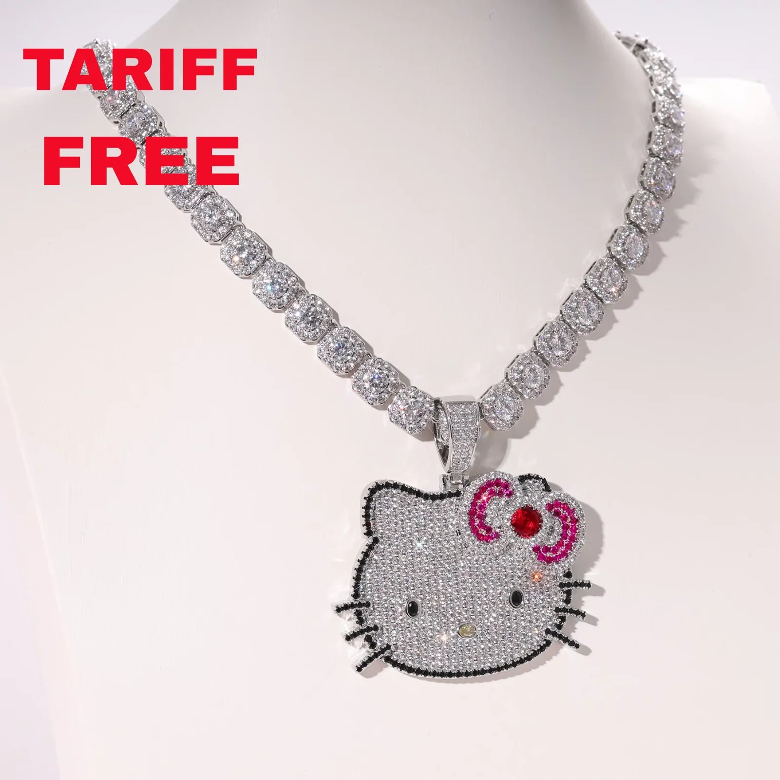 Fashion Women's Cute Hello Kitty Cat Necklace Pendant Iced Out Cartoon Necklaces Gold Plating for Anniversaries