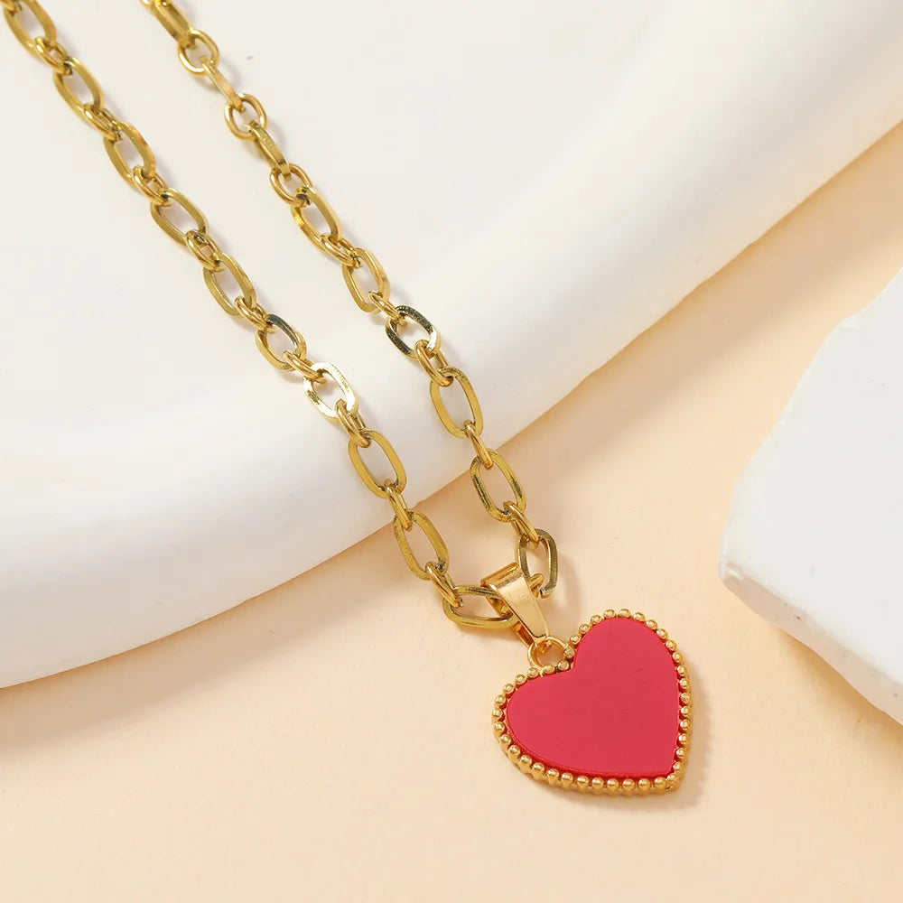 Classic Refined Elegant Women Drop Oil LOVE Love Pendant Necklace Handmade DIY Jewelry Accessories