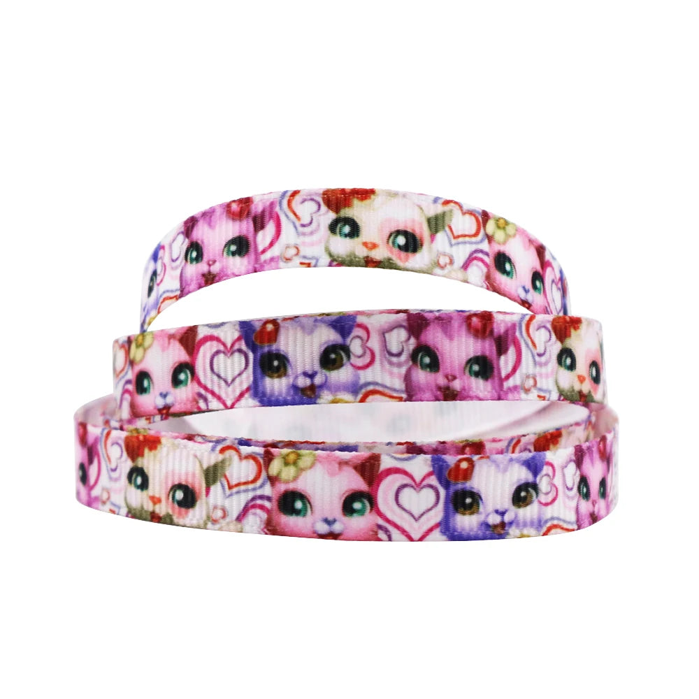 5 Yards Multi Size Cute Cat Theme Ribbons Grosgrain Animal Printed Decorations DIY Sewing Crafts For Making Hair Bows