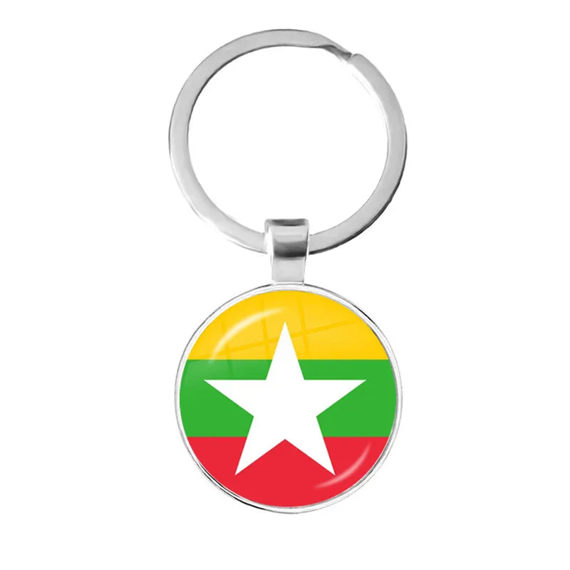 Malaysia, Laos, Denmark, Norway, Sweden, Slovakia National Flag Keychain 25mm Glass Cabochon Key Rings For Women Men Gift