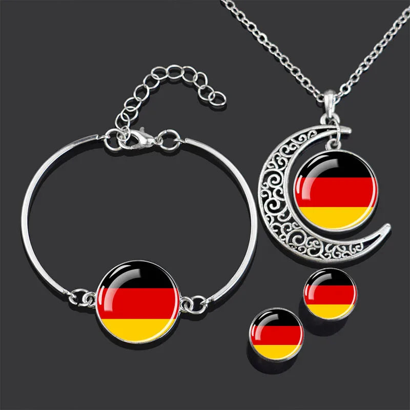 Bracelet Necklace Earrings Jewelry Set Czech Republic Flag Glass Cabochon European Countries Flag Necklace Set for Women Gifts