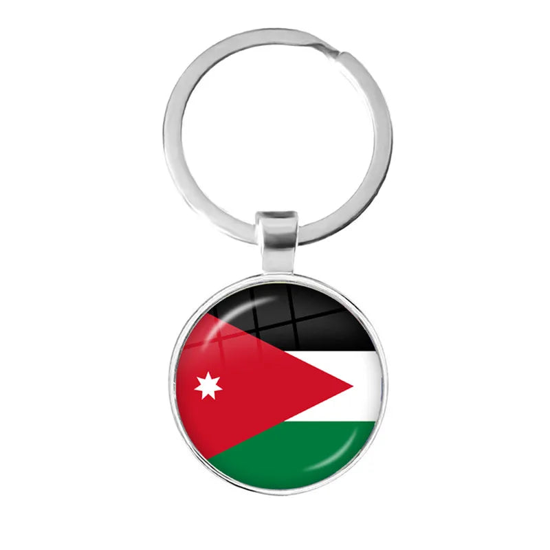 National Flag Glass Cabochon Keychain Greece,Jordan,Italy,Nigeria,Germany,Iran,Czech Republic,Côte d'Ivoire,Lithuania Key Ring