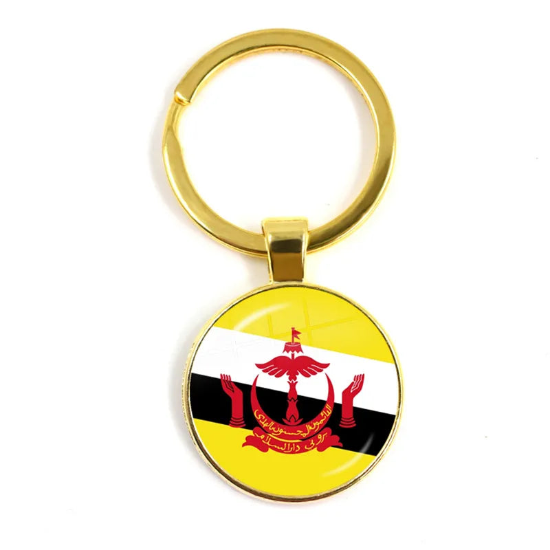 Malaysia, Laos, Denmark, Norway, Sweden, Slovakia National Flag Keychain 25mm Glass Cabochon Key Rings For Women Men Gift