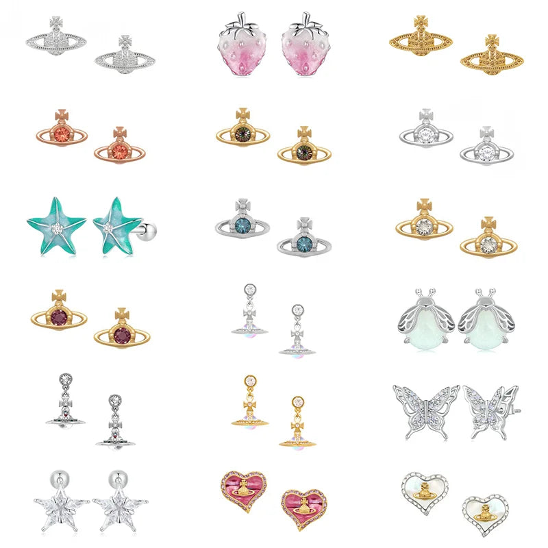 Saturn Cute Trendy Rose Gold Plated Sterling Silver Tassel Stud Earrings Zircon & Pearl Inlaid Ball Cuff Earrings Gift