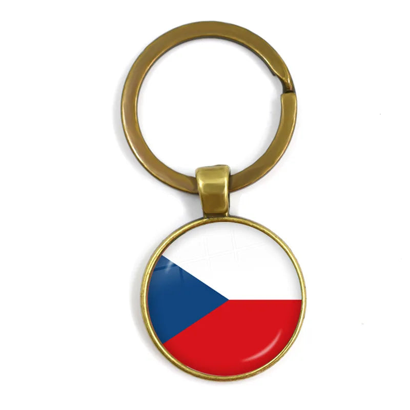 National Flag Glass Cabochon Keychain Greece,Jordan,Italy,Nigeria,Germany,Iran,Czech Republic,Côte d'Ivoire,Lithuania Key Ring
