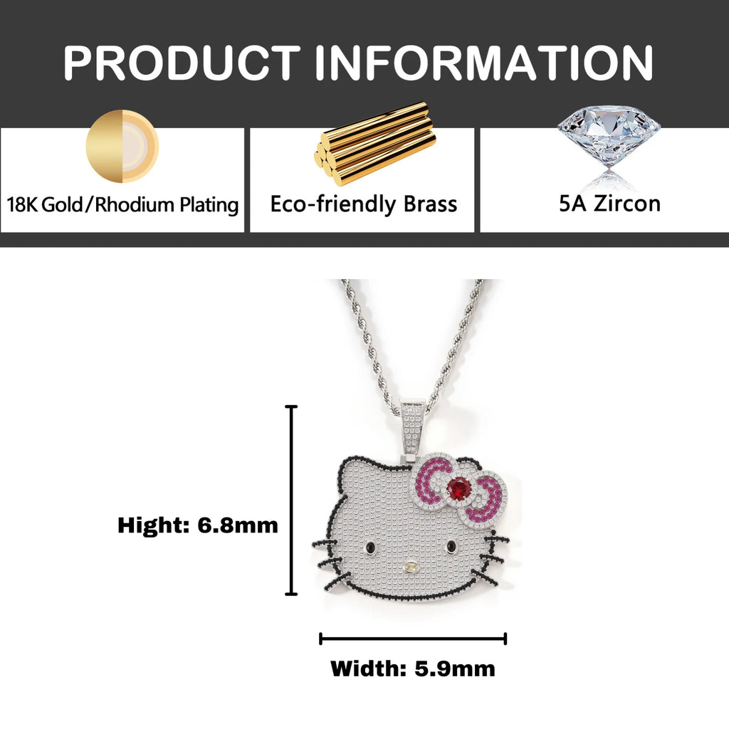 Fashion Women's Cute Hello Kitty Cat Necklace Pendant Iced Out Cartoon Necklaces Gold Plating for Anniversaries