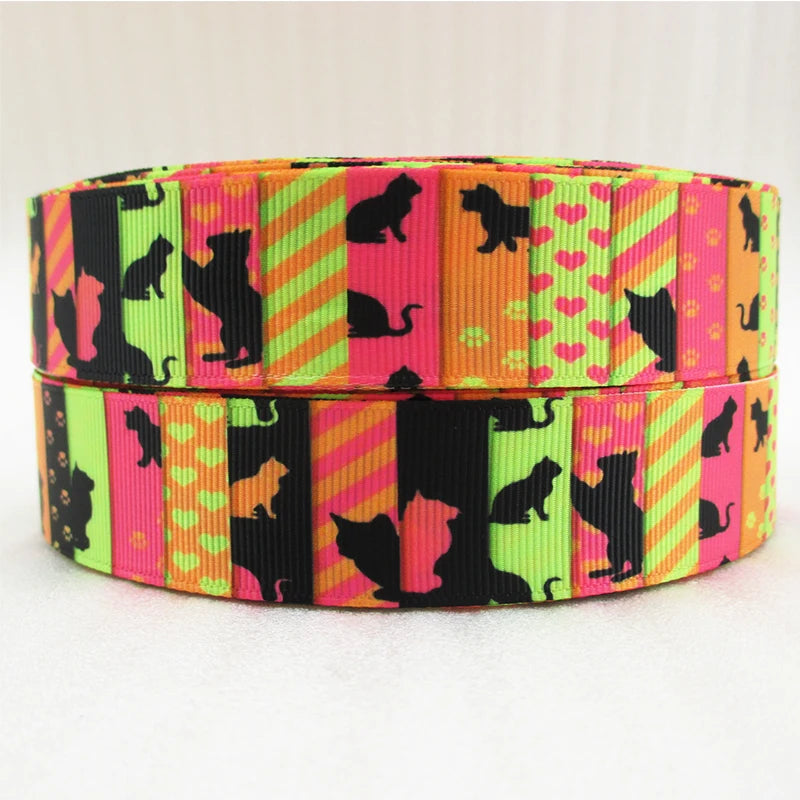 5 Yards Multi Size Cute Cat Theme Ribbons Grosgrain Animal Printed Decorations DIY Sewing Crafts For Making Hair Bows