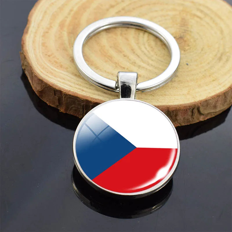 National Flag Key Chains Austria Czech Republic Slovakia Switzerland Liechtenstein Poland Germany Cuba Double Side Glass Keyring
