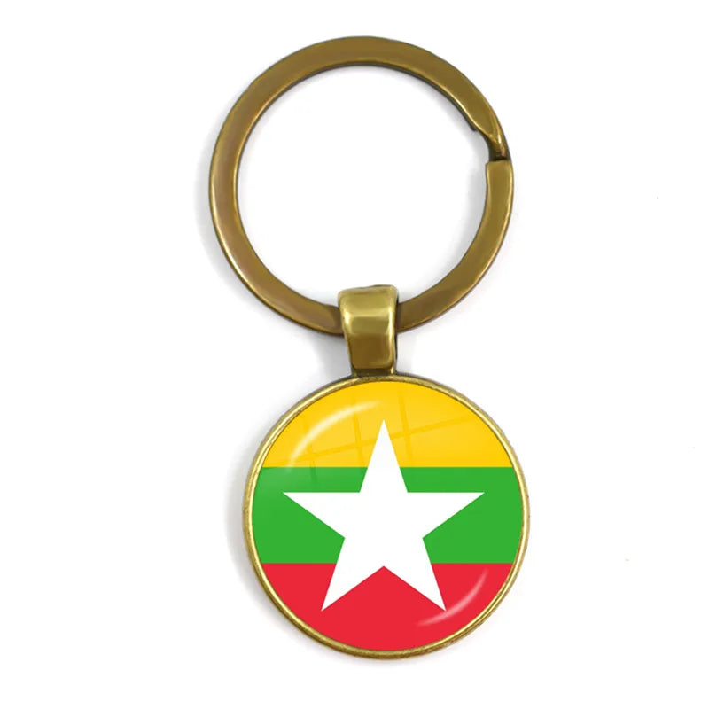 Malaysia, Laos, Denmark, Norway, Sweden, Slovakia National Flag Keychain 25mm Glass Cabochon Key Rings For Women Men Gift