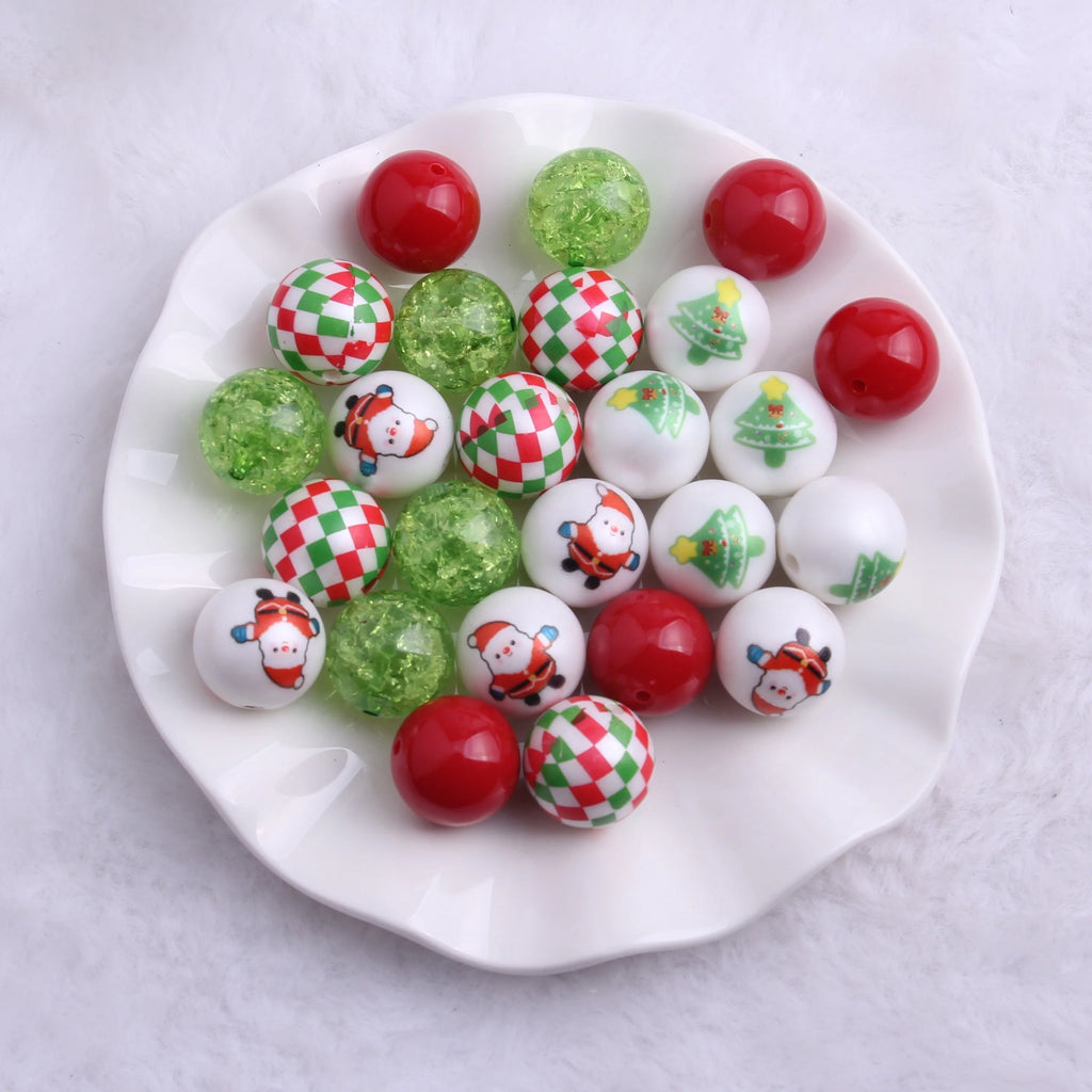 AM-041 100pcs Pack Wholesales Christmas Red Green Mix Set  Acrylic Chunky  Beads  for Kids Girls Jewelry Making Necklace 20mm