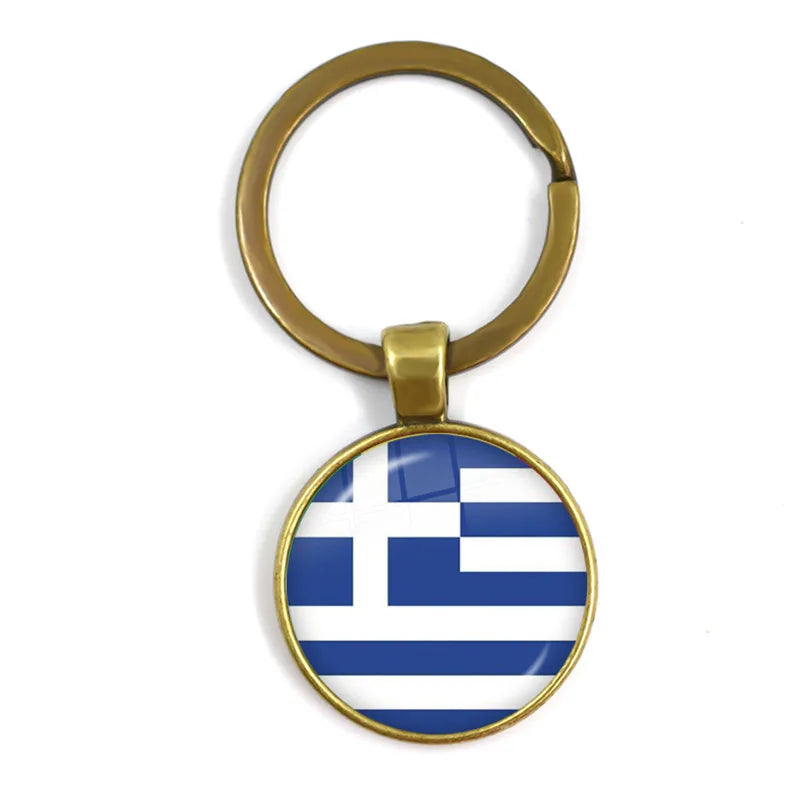 National Flag Glass Cabochon Keychain Greece,Jordan,Italy,Nigeria,Germany,Iran,Czech Republic,Côte d'Ivoire,Lithuania Key Ring