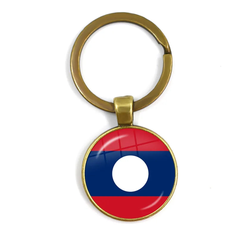 Malaysia, Laos, Denmark, Norway, Sweden, Slovakia National Flag Keychain 25mm Glass Cabochon Key Rings For Women Men Gift