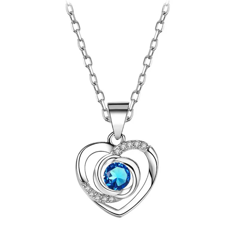 KOFSAC New Luxury Crystal CZ Heart Pendant Choker Necklace 925 Sterling Silver Chain Necklaces For Women Wedding Jewelry Gifts