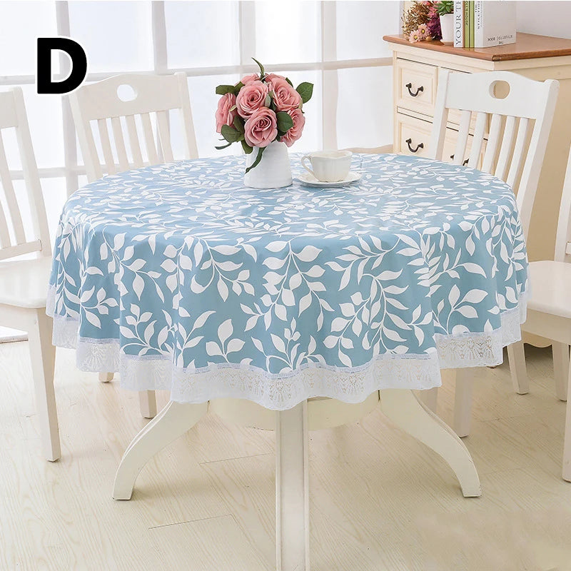 Pastoral Flower Style Round Table Cloth PVC Plastic Thick Tablecloth Oil Proof Waterproof Fabric Tables Cover Decorative Kitchen
