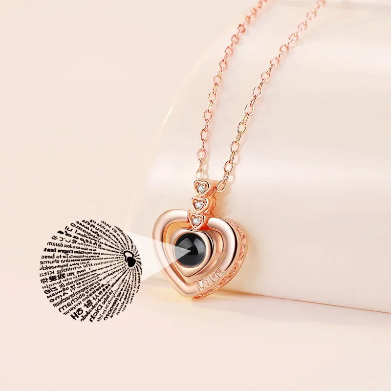 Dropshipping Fashion Jewelry 100 Languages I love You Picture Necklaces Custom Photo Projection Necklace Pendants for Women
