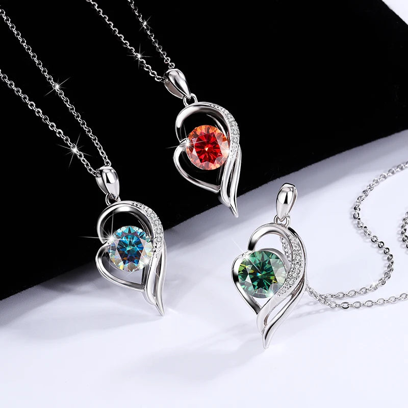 NORELLE Original 1ct Moissanite Heart Pendant Necklace Dainty S925 Sterling Silver Brilliant Love Motif Fashion Cupid's Necklace