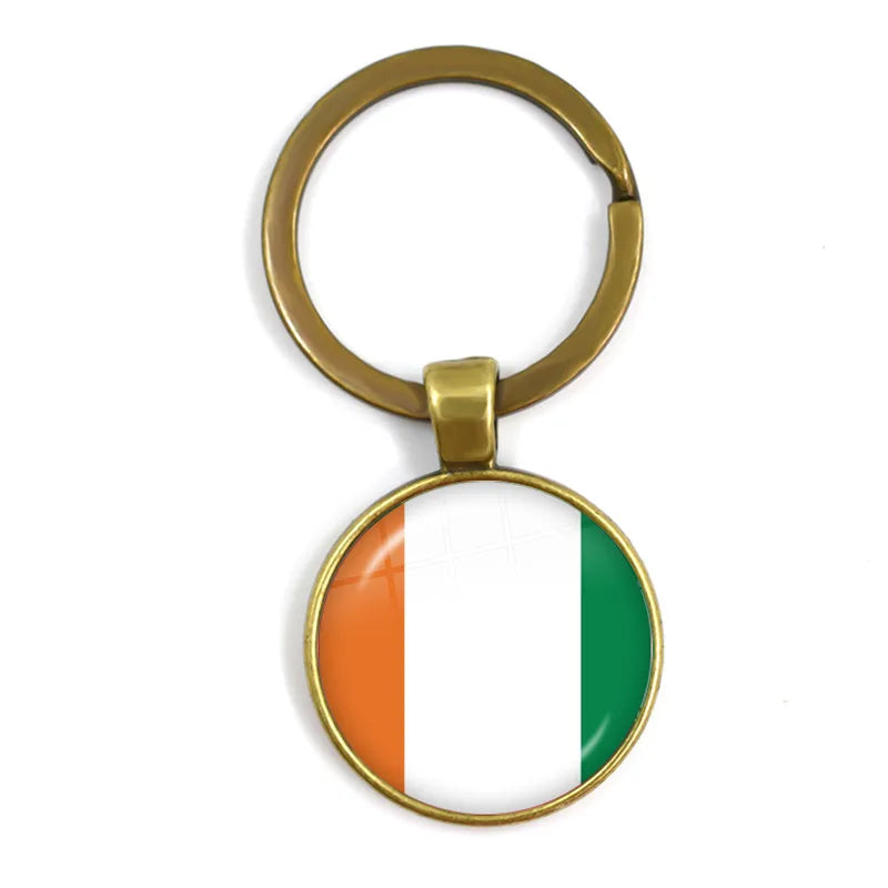 National Flag Glass Cabochon Keychain Greece,Jordan,Italy,Nigeria,Germany,Iran,Czech Republic,Côte d'Ivoire,Lithuania Key Ring
