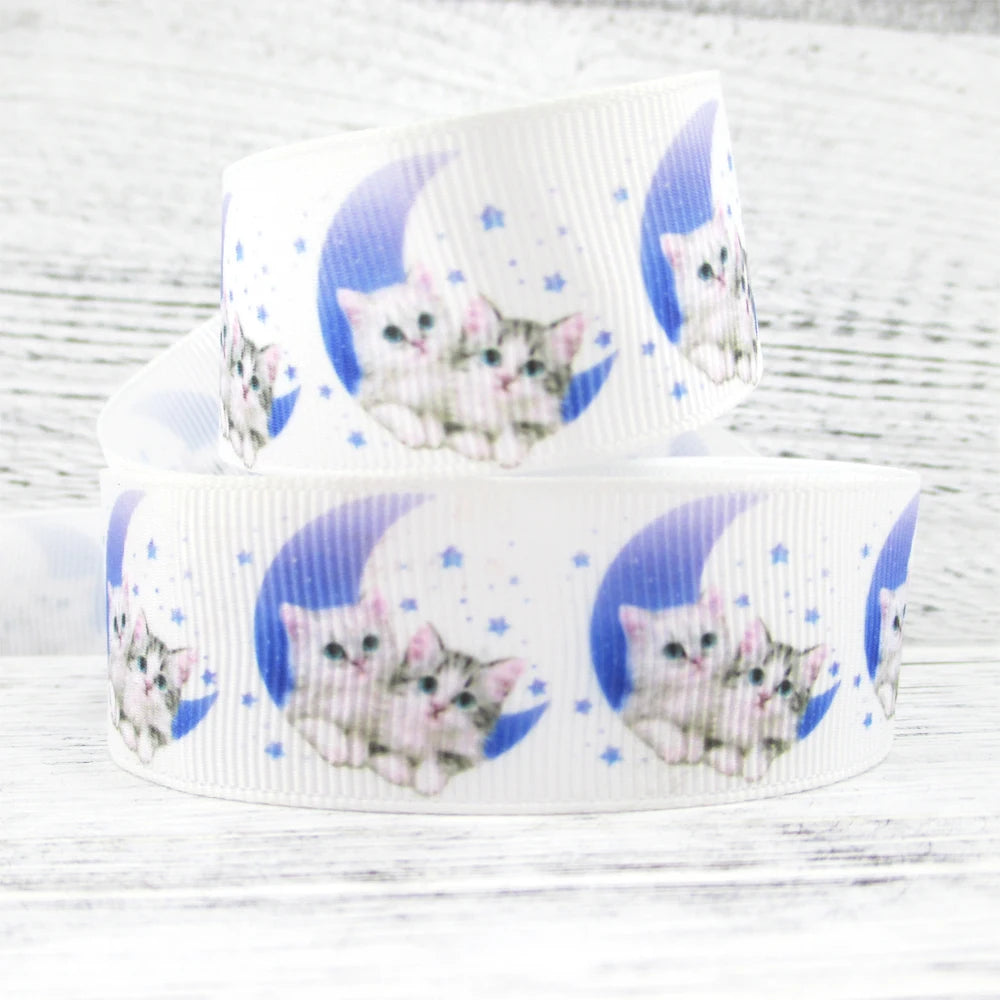 5 Yards Multi Size Cute Cat Theme Ribbons Grosgrain Animal Printed Decorations DIY Sewing Crafts For Making Hair Bows