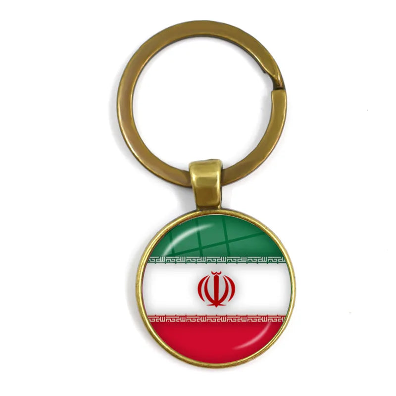 National Flag Glass Cabochon Keychain Greece,Jordan,Italy,Nigeria,Germany,Iran,Czech Republic,Côte d'Ivoire,Lithuania Key Ring
