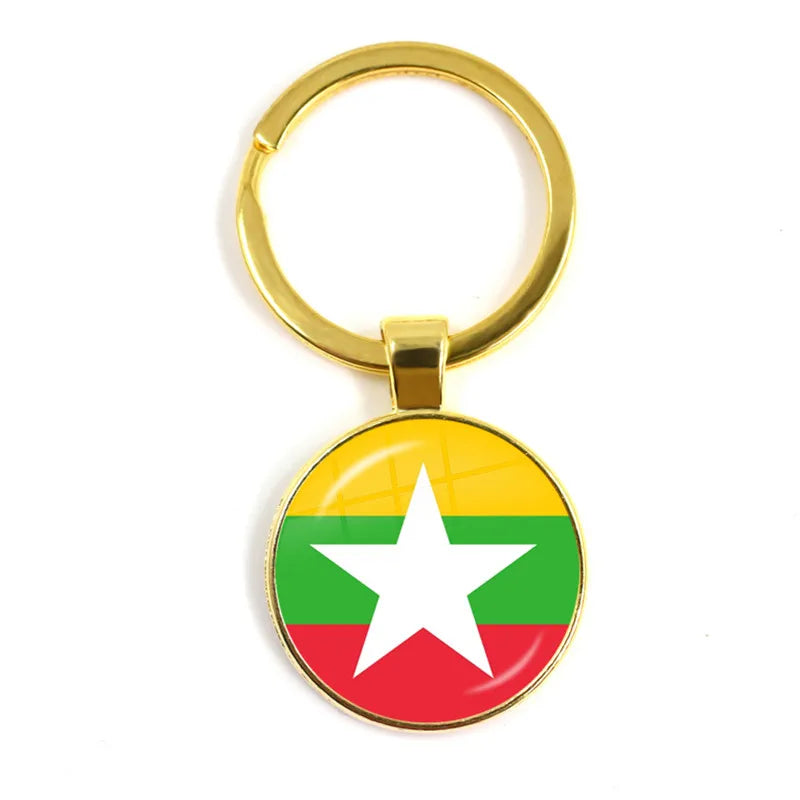 Malaysia, Laos, Denmark, Norway, Sweden, Slovakia National Flag Keychain 25mm Glass Cabochon Key Rings For Women Men Gift