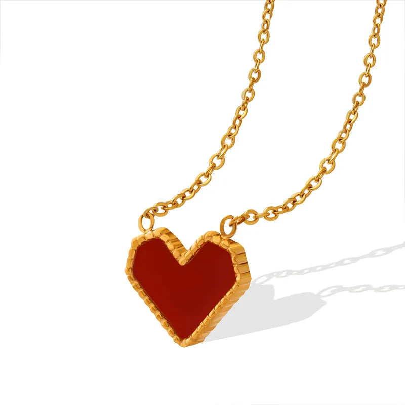 New  French Love Heart Acrylic Stainless Steel Necklace for Women Gift Titanium Steel 18k Gold Heart Collar Necklace Wholesale