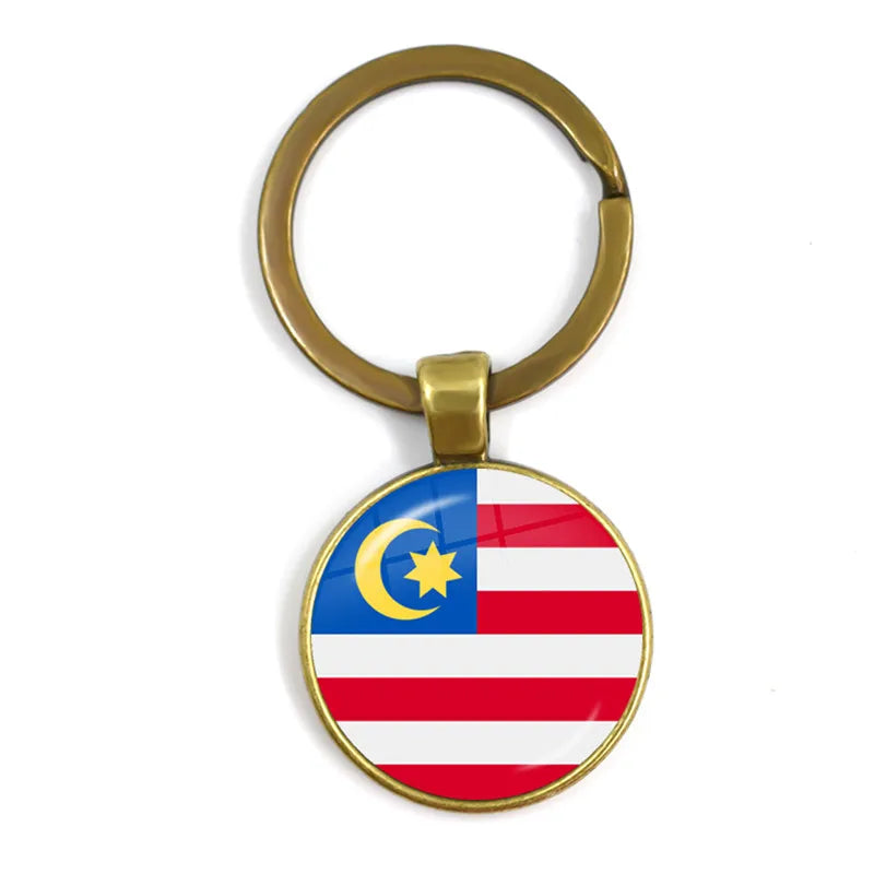 Malaysia, Laos, Denmark, Norway, Sweden, Slovakia National Flag Keychain 25mm Glass Cabochon Key Rings For Women Men Gift