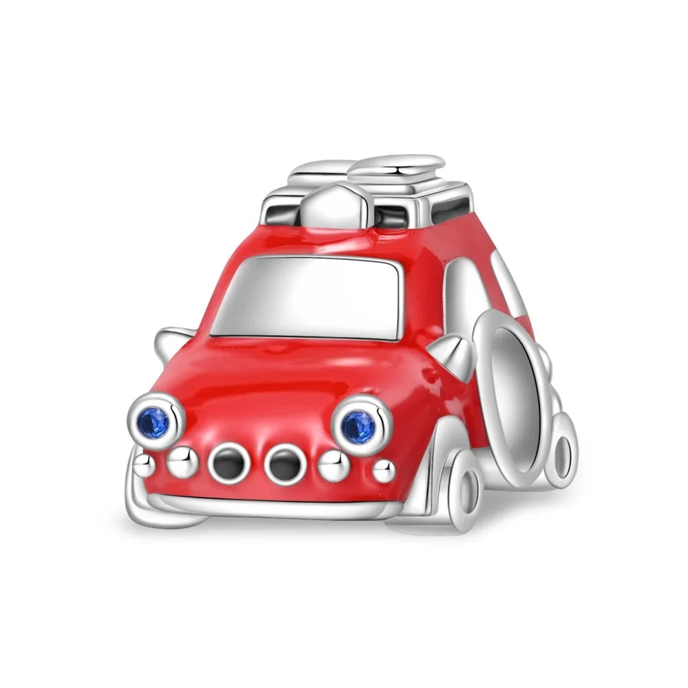 Travel Series S925 Sterling Silver Airplane Passport Earth Necklace Pendant Pink Suitcase Beads Suitable for Original Bracelet