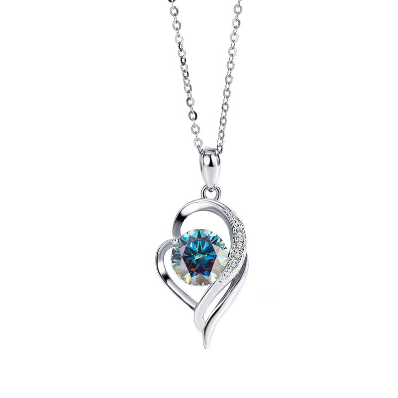 NORELLE Original 1ct Moissanite Heart Pendant Necklace Dainty S925 Sterling Silver Brilliant Love Motif Fashion Cupid's Necklace