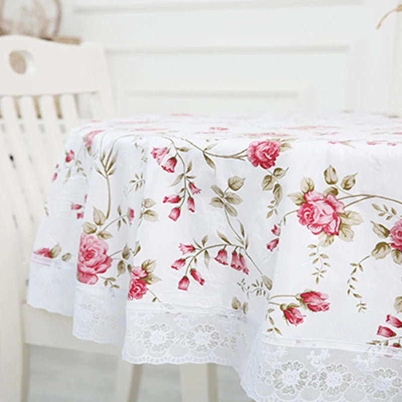 Pastoral Flower Style Round Table Cloth PVC Plastic Thick Tablecloth Oil Proof Waterproof Fabric Tables Cover Decorative Kitchen