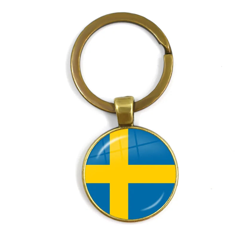 Malaysia, Laos, Denmark, Norway, Sweden, Slovakia National Flag Keychain 25mm Glass Cabochon Key Rings For Women Men Gift