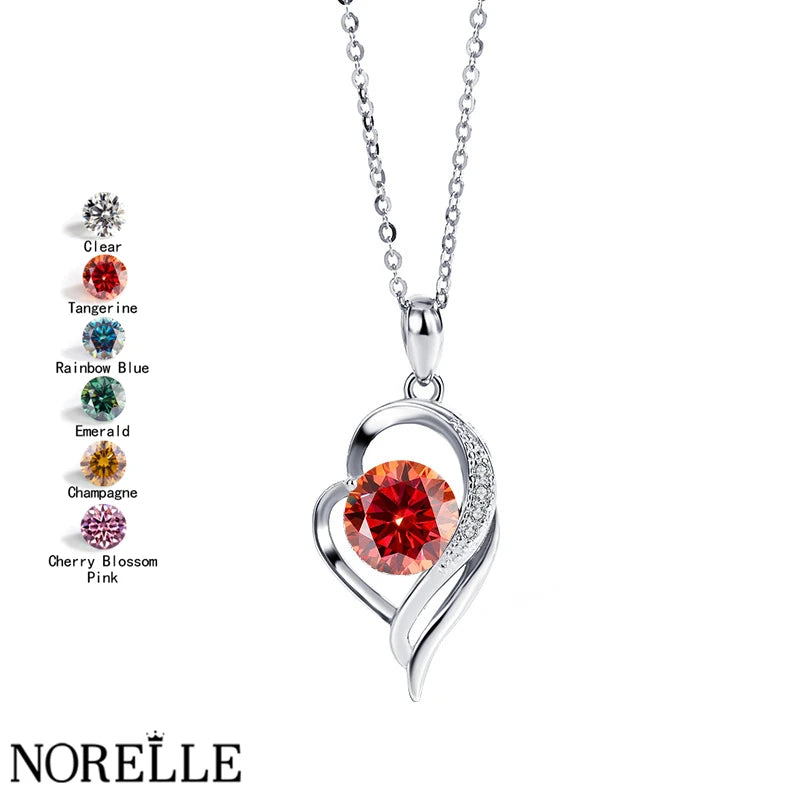 NORELLE Original 1ct Moissanite Heart Pendant Necklace Dainty S925 Sterling Silver Brilliant Love Motif Fashion Cupid's Necklace
