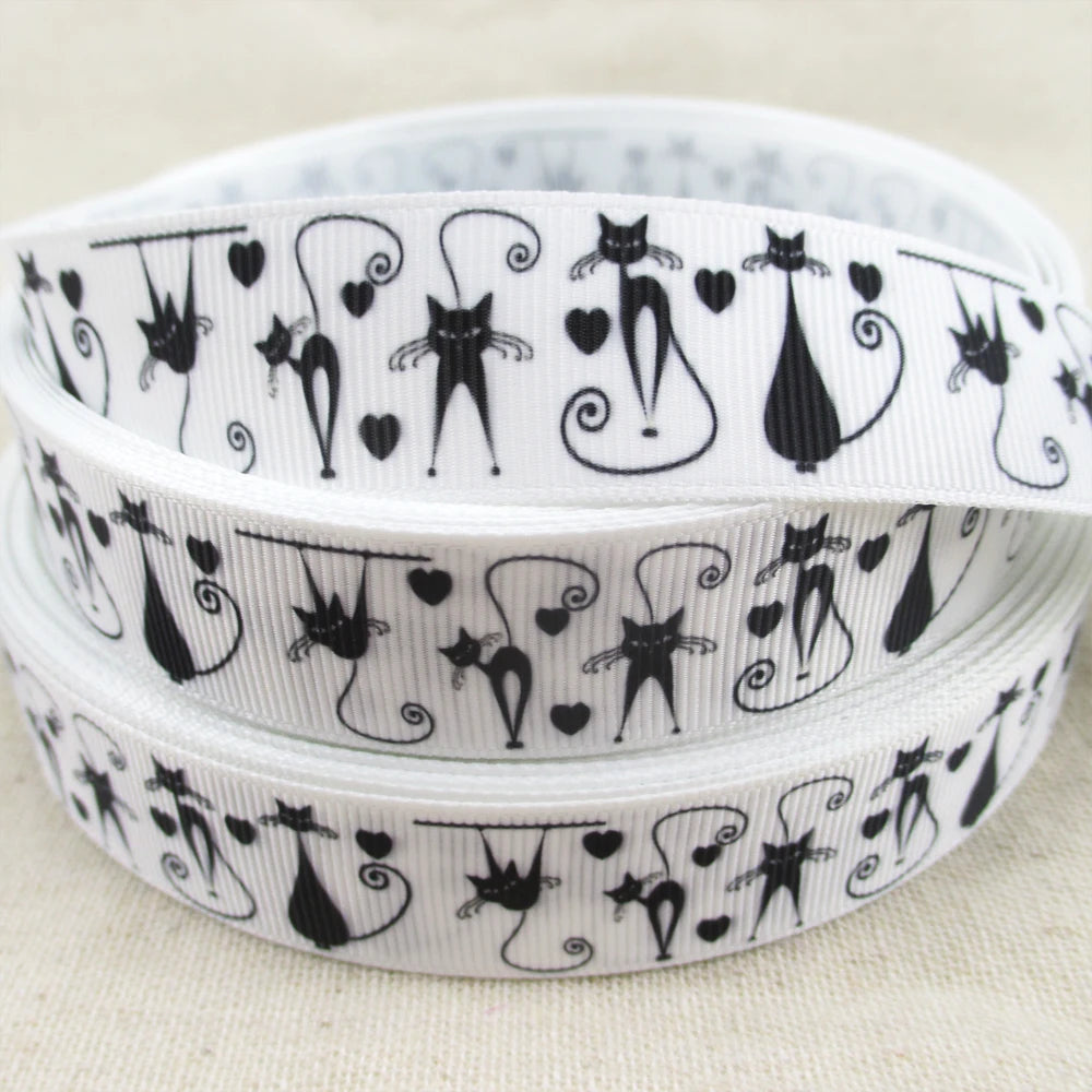 5 Yards Multi Size Cute Cat Theme Ribbons Grosgrain Animal Printed Decorations DIY Sewing Crafts For Making Hair Bows
