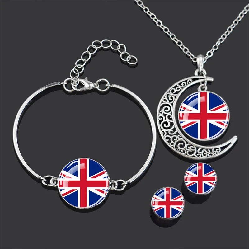 Bracelet Necklace Earrings Jewelry Set Czech Republic Flag Glass Cabochon European Countries Flag Necklace Set for Women Gifts