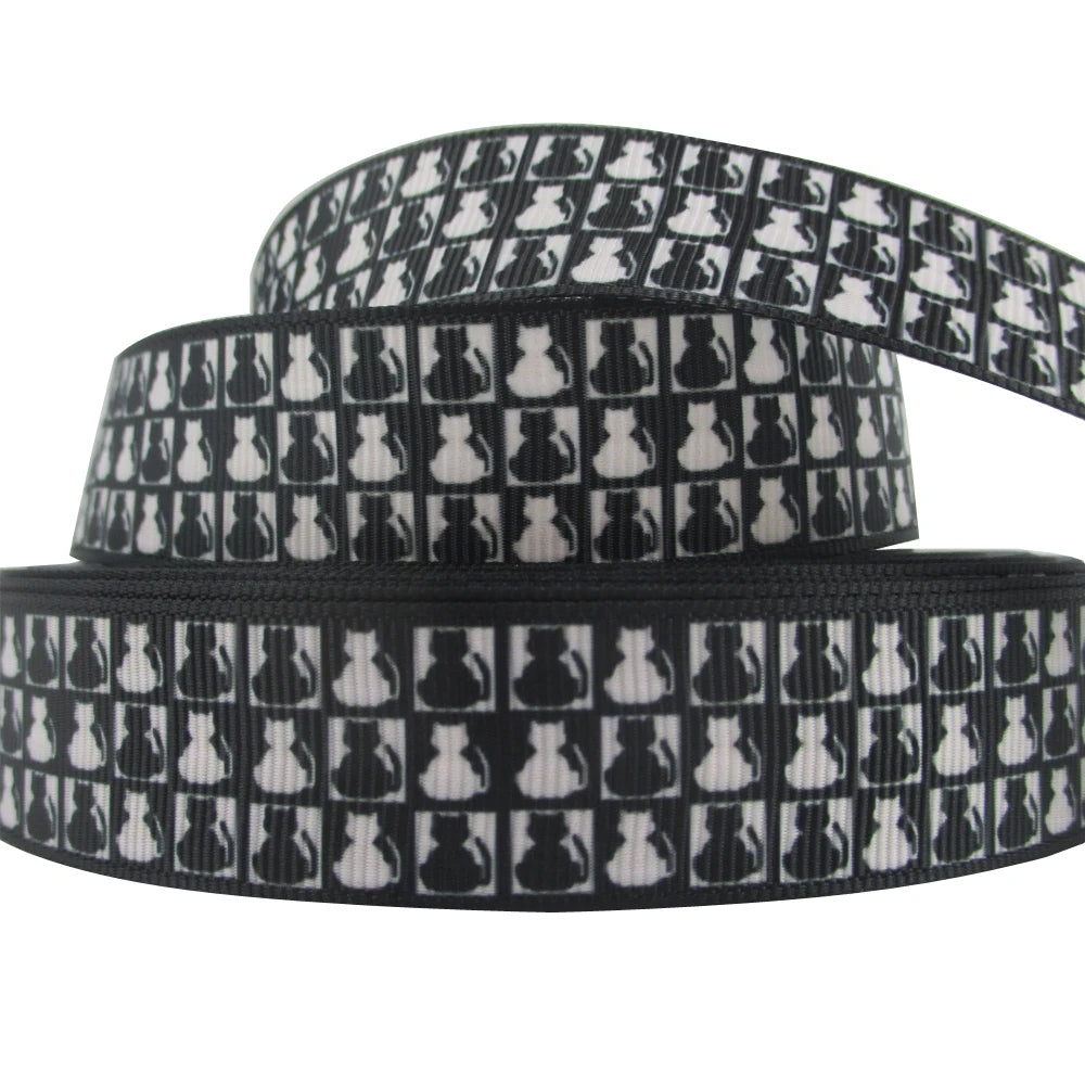 5 Yards Multi Size Cute Cat Theme Ribbons Grosgrain Animal Printed Decorations DIY Sewing Crafts For Making Hair Bows