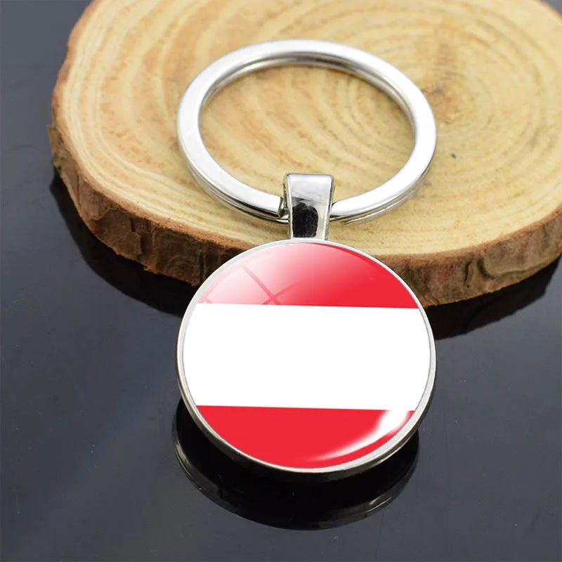 National Flag Key Chains Austria Czech Republic Slovakia Switzerland Liechtenstein Poland Germany Cuba Double Side Glass Keyring