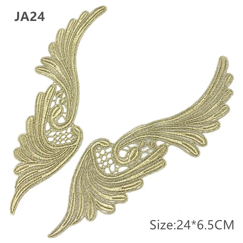 zsbszc Mirror Pair Embroidered patches Golden Guipure Lace Sewing lace for dress Applique DIY Bridal Headdres Lace Collar JA104